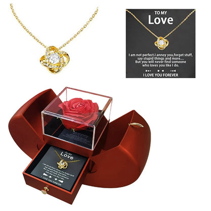 Eternal Rose Apple Jewelry Box With Necklace and Rose Flower - Boatlode