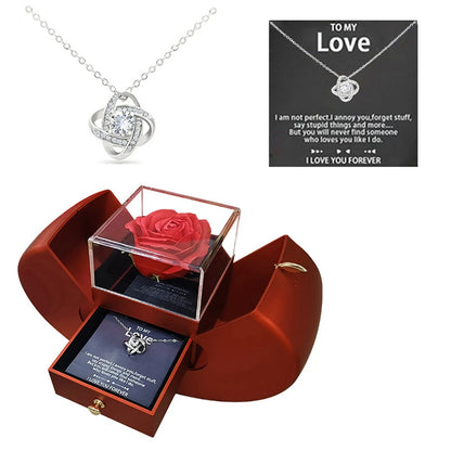 Eternal Rose Apple Jewelry Box With Necklace and Rose Flower - Boatlode