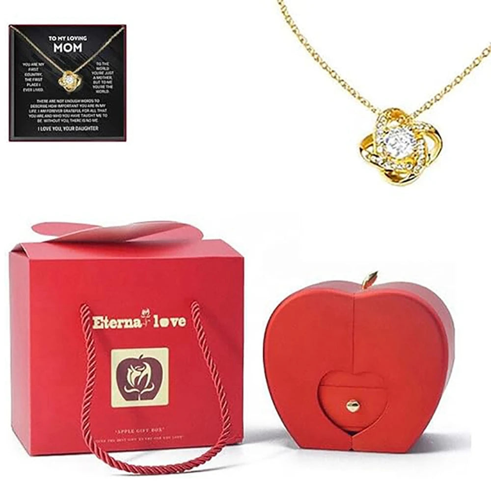 Eternal Rose Apple Jewelry Box With Necklace and Rose Flower - Boatlode